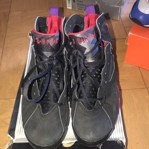 Used pair of Jordan VII (7) Black Red Purple (Raptor) size 8.5